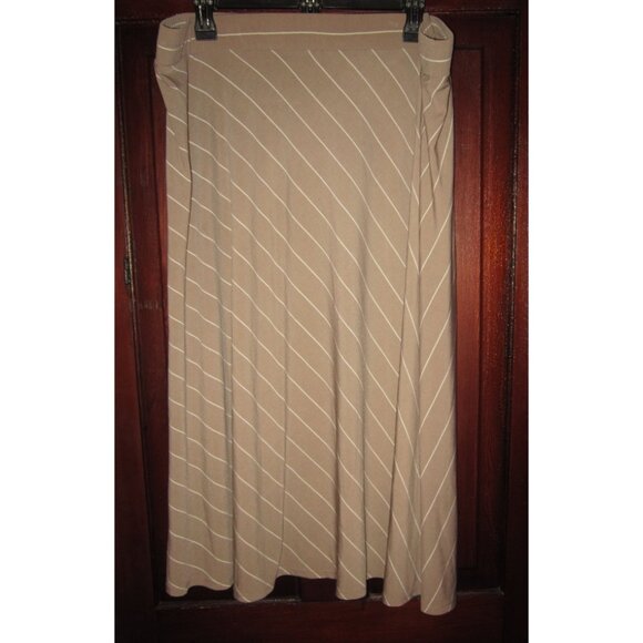 Susan Graver Plus 1X Midi Skirt Stretch Poly Striped Elastici Waist Pull On Tan - Picture 1 of 3